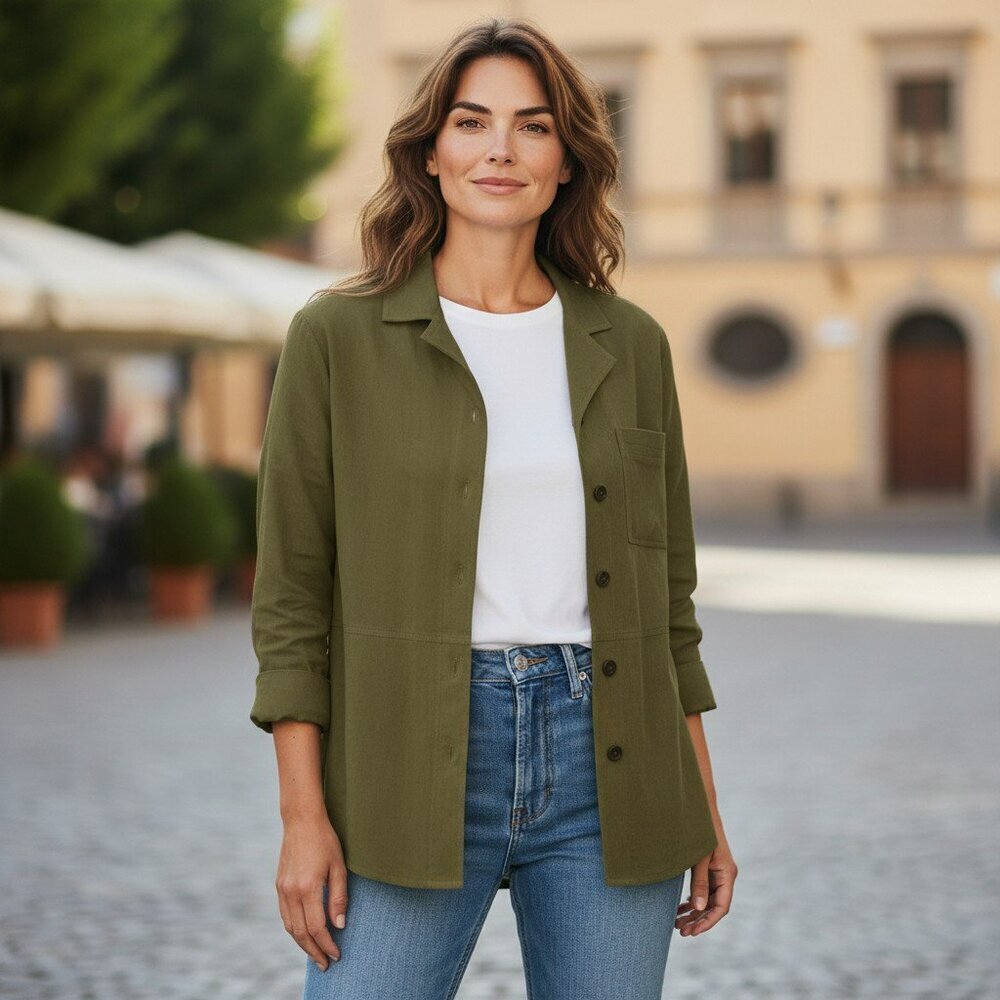 Stonebridge Womens Medium Army Green Long Sleeve Button Up Safari Jacket M
